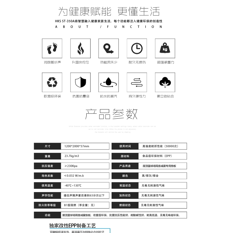 屋頂籃(lán)球場隔音減震(zhèn)蘑菇頭闆産品參數